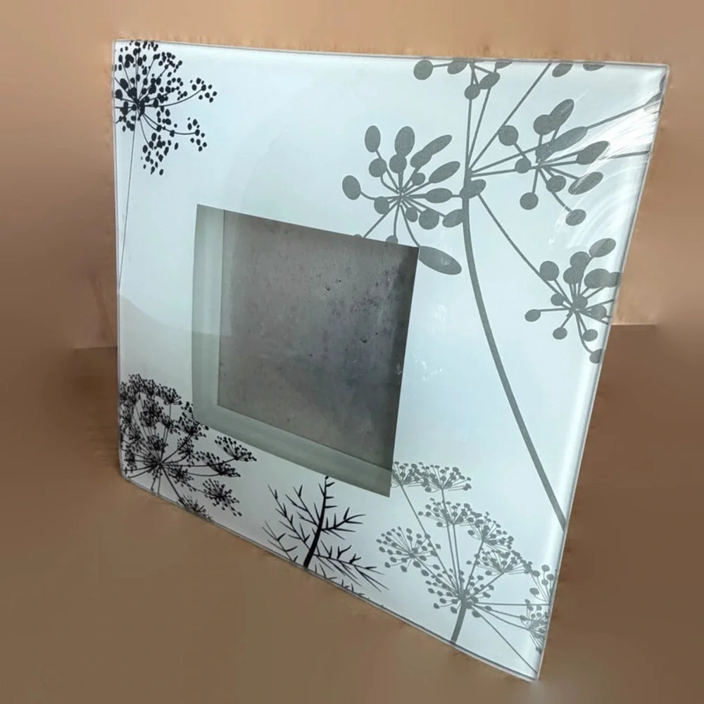 Glass Floral Black White Grey Square Picture Frame